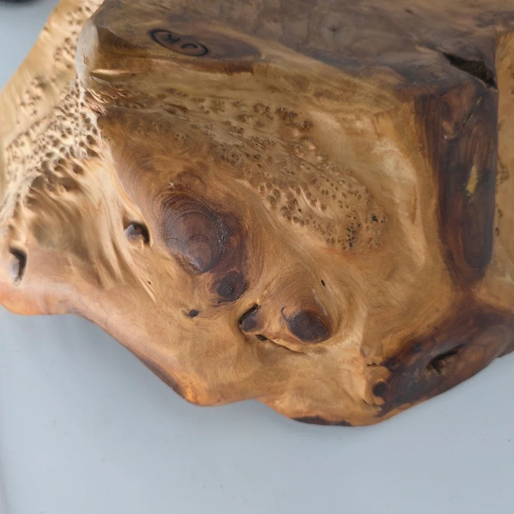 Live Edge Burl Wood Rustic Bowl Handcrafted Organic Turned Wood Art Signed JK